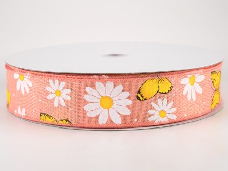 1.5  Daisies & Butterflies Linen Ribbon: Coral (50 Yards) Discount