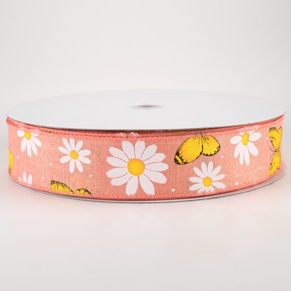 1.5  Daisies & Butterflies Linen Ribbon: Coral (50 Yards) Discount