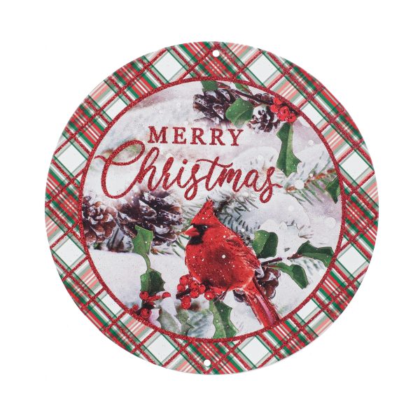 8  Metal Sign: Glitter Merry Christmas Cardinal Cheap