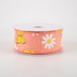 1.5  Daisies & Butterflies Linen Ribbon: Coral (10 Yards) Online Hot Sale