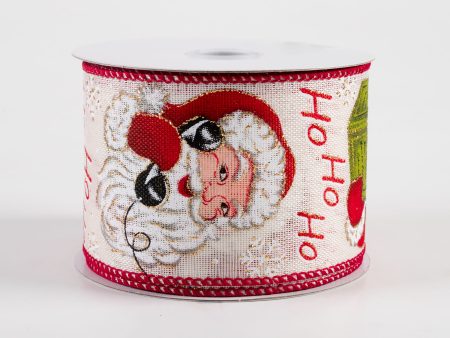 2.5  Vintage Snowflake Santa Ho Ho Ho Ribbon: Ivory (10 Yards) Cheap