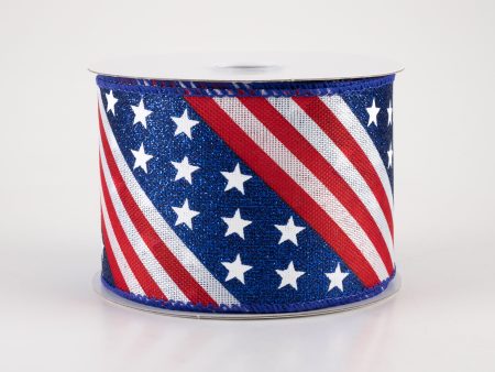 2.5  Glitter Stars & Stripes Linen Ribbon (10 Yards) Online now