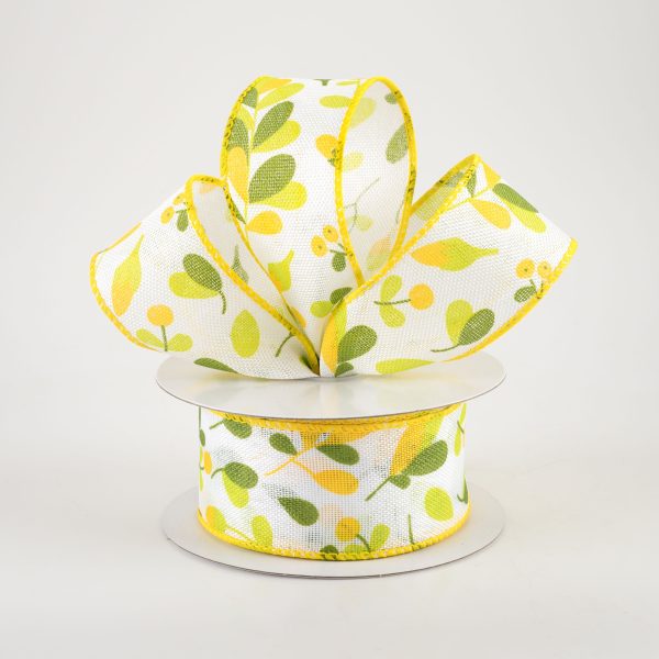 1.5  Linen Buds & Berries Ribbon: Yellow on White (10 Yards) Online Hot Sale