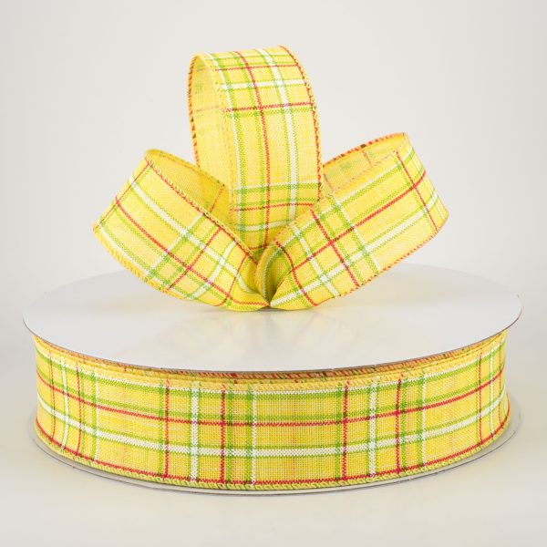 1.5  Cornelia Plaid Ribbon: Yellow, Lime, Fuchsia & White (50 Yards) Online