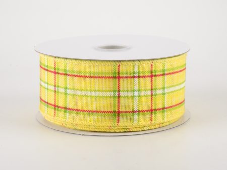 1.5  Cornelia Plaid Ribbon: Yellow, Lime, Fuchsia & White (10 Yards) Sale