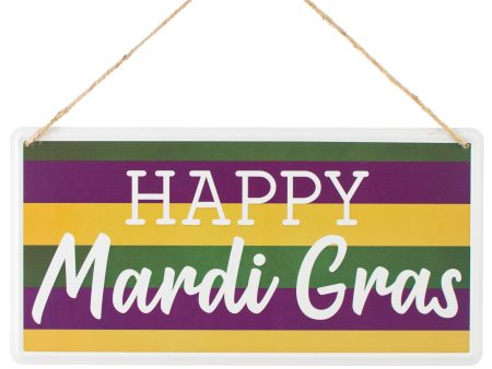 12  Embossed Metal Sign: Happy Mardi Gras Stripes Cheap