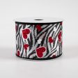 2.5  Zebra Stripes & Red Glitter Hearts Satin Ribbon (10 Yards) Online Sale