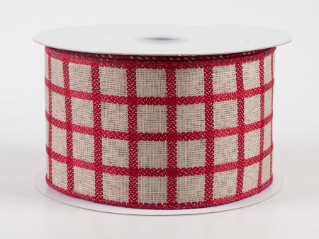 2.5  Woven Trellis Ribbon: Natural & Dark Red (10 Yards) Online