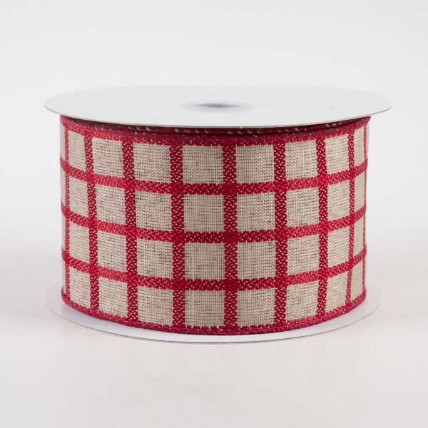 2.5  Woven Trellis Ribbon: Natural & Dark Red (10 Yards) Online