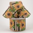 2.5  Sunflowers on Black Striped Linen Ribbon (10 Yards) For Cheap