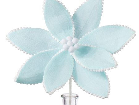 12  Felt Poinsettia Ball Fringe Stem: Light Blue on Sale