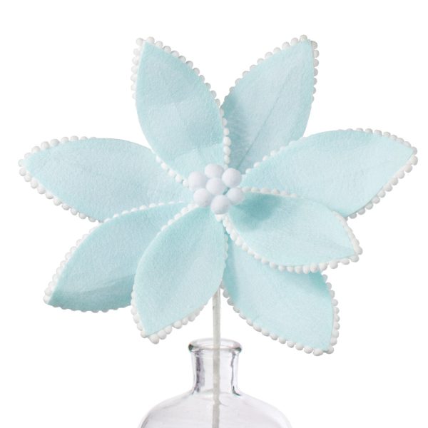 12  Felt Poinsettia Ball Fringe Stem: Light Blue on Sale