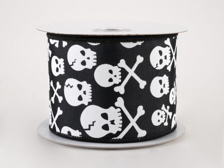 2.5  Skull and Crossbones Ribbon: Black & White (10 Yards) Sale