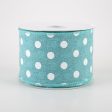 2.5  Stiff Linen Polka Dot Ribbon: Aqua Blue (10 Yards) Online Hot Sale