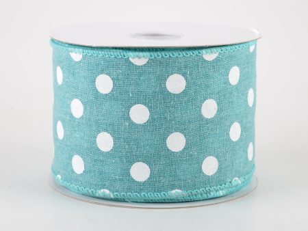 2.5  Stiff Linen Polka Dot Ribbon: Aqua Blue (10 Yards) Online Hot Sale