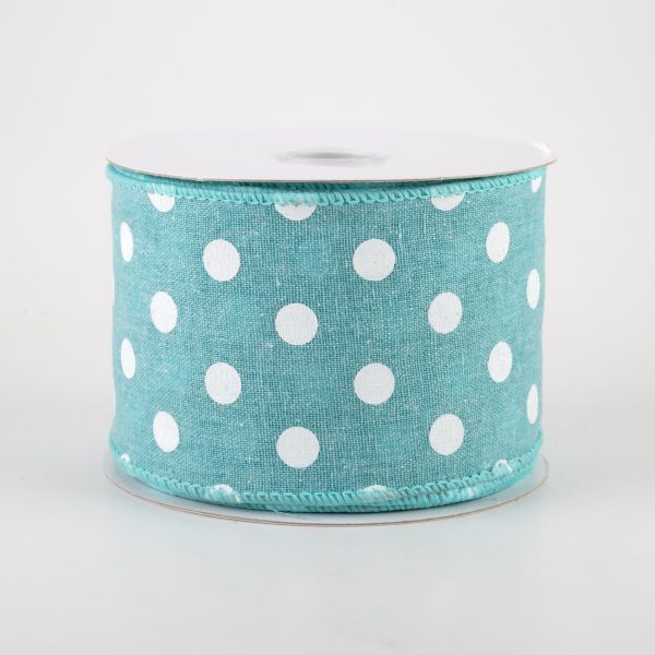 2.5  Stiff Linen Polka Dot Ribbon: Aqua Blue (10 Yards) Online Hot Sale