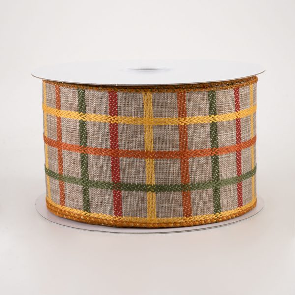 2.5  Woven Trellis Ribbon: Natural, Orange, Yellow, Moss (10 Yards) on Sale