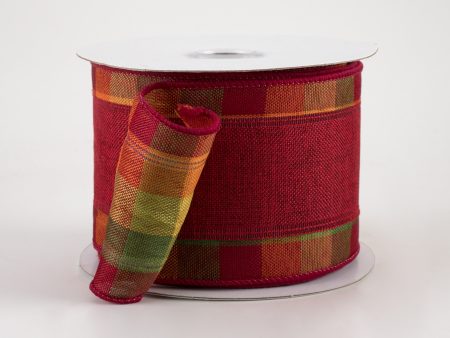 2.5  Two Sided Fall Plaid Edge Ribbon: Burgundy (10 Yards) on Sale