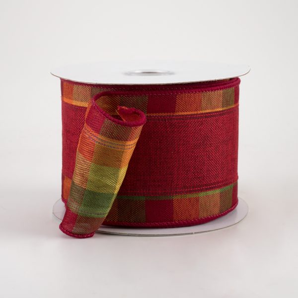 2.5  Two Sided Fall Plaid Edge Ribbon: Burgundy (10 Yards) on Sale