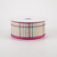 1.5  Cornelia Plaid Ribbon: Natural, Fuchsia, Turquoise & White (10 Yards) Online Hot Sale