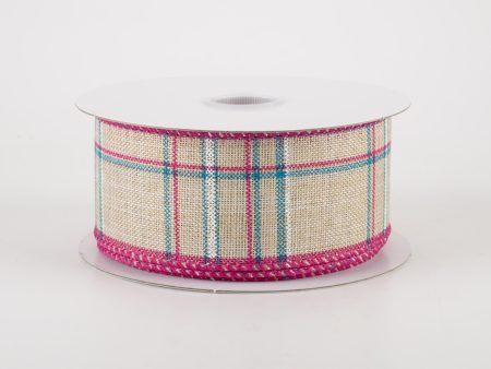 1.5  Cornelia Plaid Ribbon: Natural, Fuchsia, Turquoise & White (10 Yards) Online Hot Sale