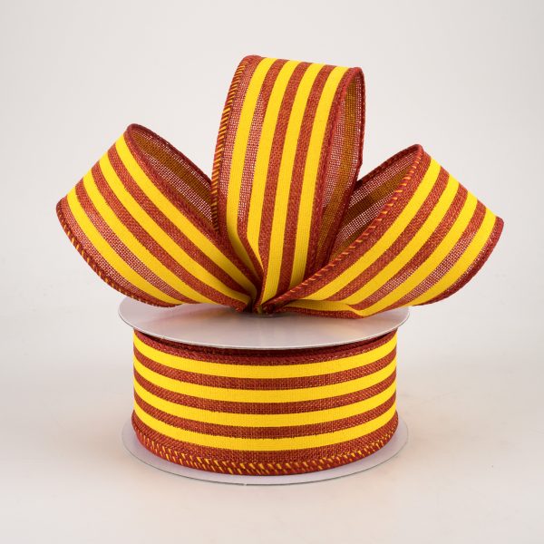 1.5  Cabana Stripes Ribbon: Dark Orange & Yellow (10 Yards) Online Hot Sale