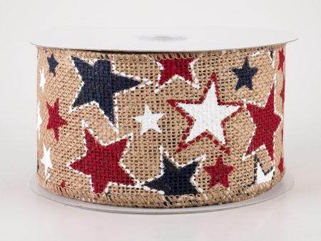 2.5  Burlap Patriotic Stars Ribbon: Natural (10 Yards) Supply