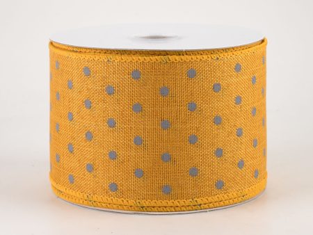 2.5  Tiny Dots Linen Ribbon: Grey on Sunflower (10 Yards) Sale