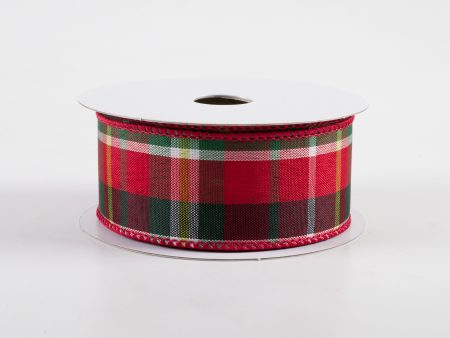 1.5  Allen Plaid Ribbon: Red, Emerald, Lime, White (10 Yards) Cheap