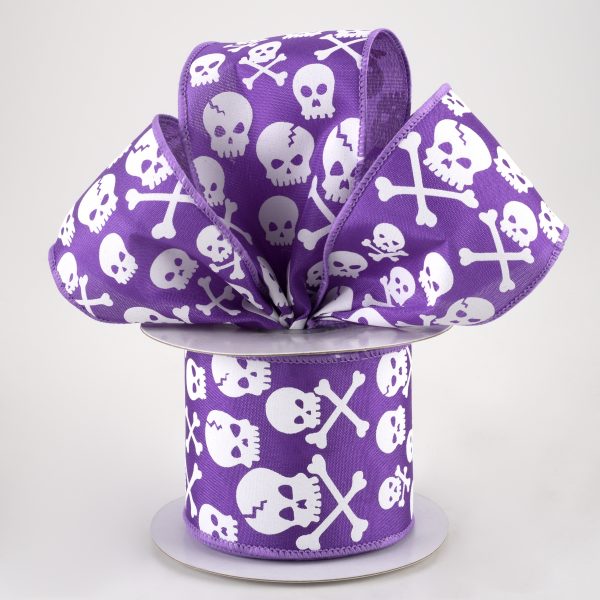 2.5  Skull and Crossbones Ribbon: Purple & White (10 Yards) For Cheap