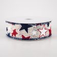 1.5  Burlap Patriotic Stars Ribbon: Cream (10 Yards) For Discount