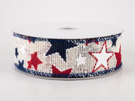 1.5  Burlap Patriotic Stars Ribbon: Cream (10 Yards) For Discount