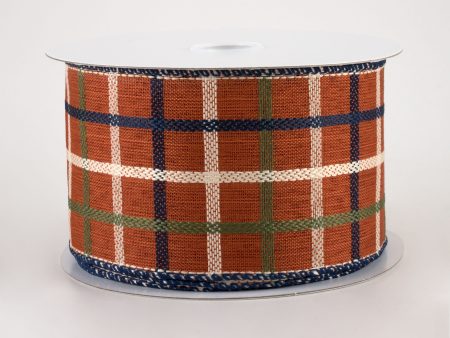 2.5  Woven Trellis Ribbon: Rust, Moss, Navy, Cream (10 Yards) Cheap