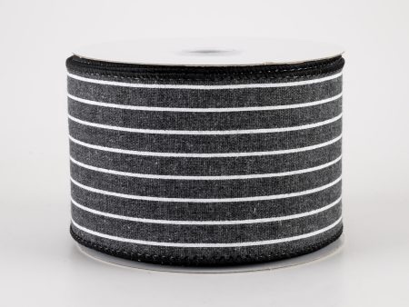 2.5  Stiff Linen Cabana Pinstripe Ribbon: Black (10 Yards) Cheap