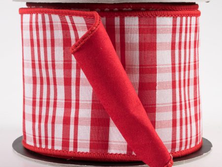 [D Stevens] 4  Taffeta Red & White Plaid with Felt Back Ribbon (10 Yards) Sale