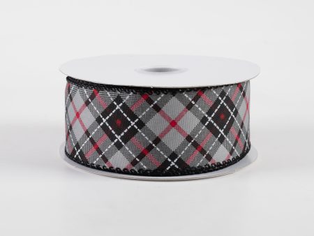 1.5  Argyle Satin Ribbon: Grey, Black, White, Red (10 Yards) Supply