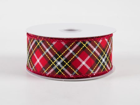 1.5  Argyle Satin Ribbon: Red, Black, Yellow, White (10 Yards) Hot on Sale