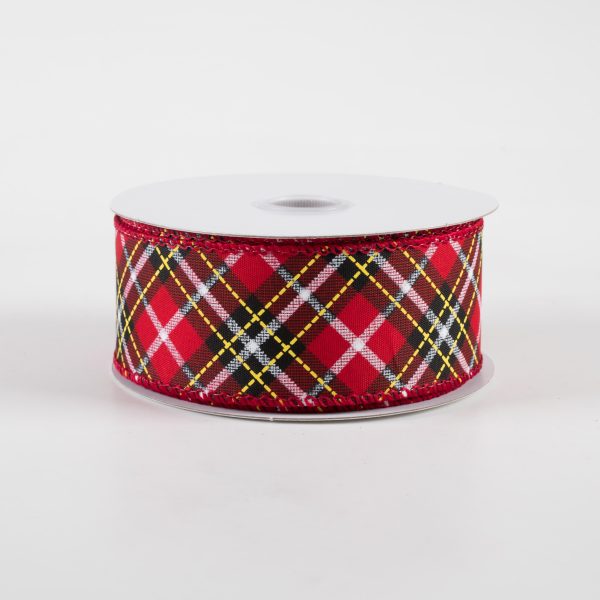 1.5  Argyle Satin Ribbon: Red, Black, Yellow, White (10 Yards) Hot on Sale