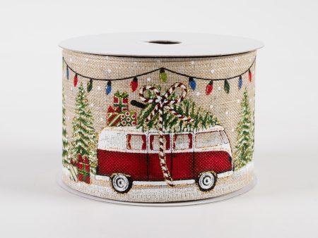 2.5  Van & Truck With Christmas Tree Ribbon: Natural (10 Yards) on Sale