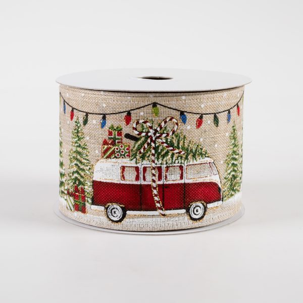 2.5  Van & Truck With Christmas Tree Ribbon: Natural (10 Yards) on Sale