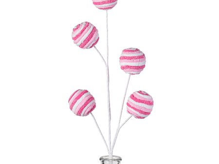 25  Chenille Twirl Ball Pick: Pink & White on Sale