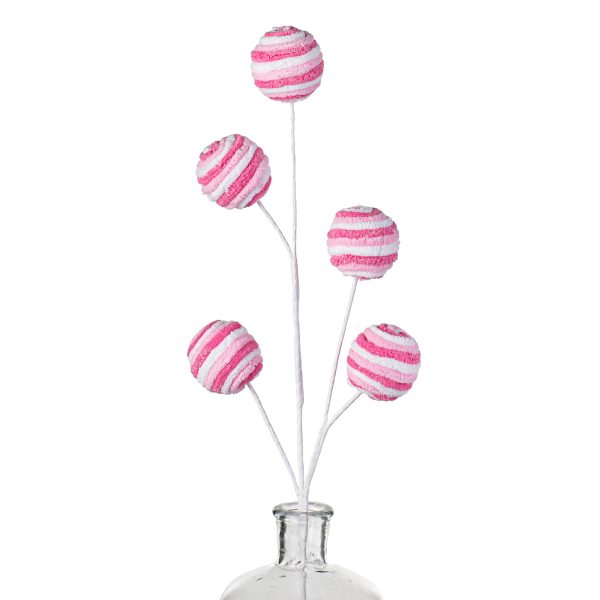 25  Chenille Twirl Ball Pick: Pink & White on Sale