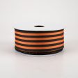 1.5  Cabana Stripes Ribbon: Black on Orange Satin (10 Yards) Discount