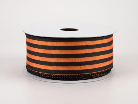 1.5  Cabana Stripes Ribbon: Black on Orange Satin (10 Yards) Discount