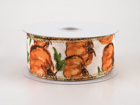 1.5  Canvas Glittered Watercolor Pumpkins Ribbon: Ivory (10 Yards) Online now