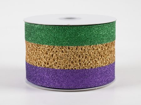 2.5  Glitter Net Solid Edge Ribbon: Mardi Gras (10 Yards) Sale