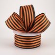 1.5  Cabana Stripes Ribbon: Black on Orange Satin (10 Yards) Discount