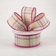 1.5  Cornelia Plaid Ribbon: Natural, Fuchsia, Turquoise & White (10 Yards) Online Hot Sale