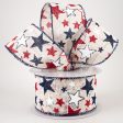 2.5  Burlap Patriotic Stars Ribbon: Cream (10 Yards) Cheap