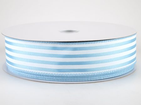 1.5  Cabana Stripes Ribbon: White on Light Blue Satin (50 Yards) Online Sale